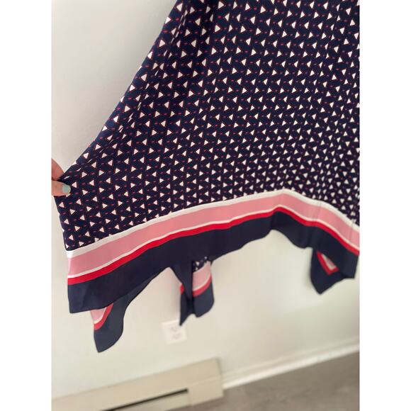 Joie Seia Handkerchief Dress Medium Navy Blue Silk Midi Triangle Print Casual - Picture 6 of 10